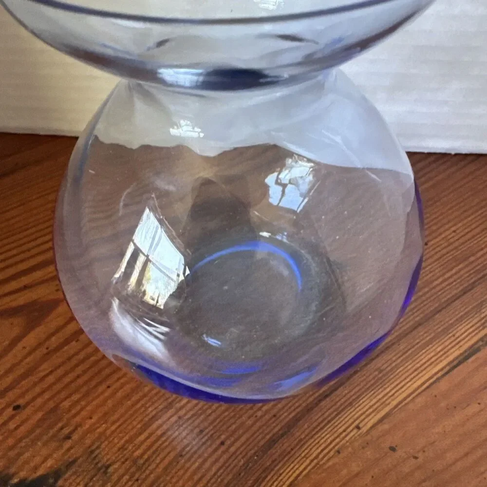 Hand Blown Artisan Bud Vase Swirl With Gorgeous Deep Rich Blue